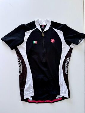 Castelli Prosecco Cycling Jersey Men’s Large Black White Half Zip Italian Flag